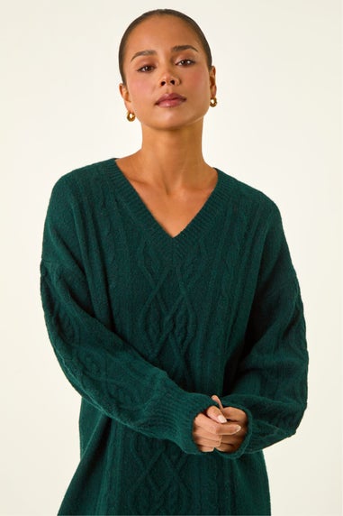 Roman Dark Green Petite Cable Knit Shift Dress