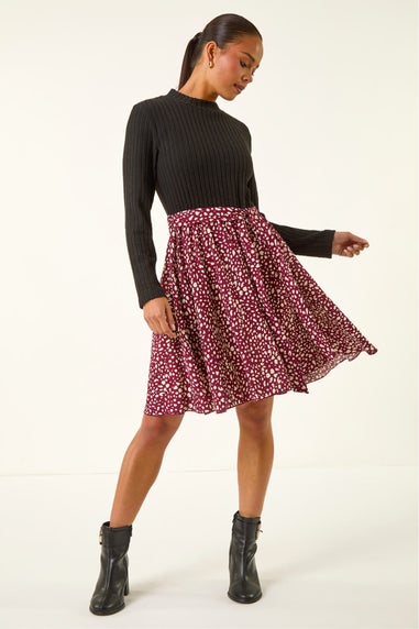 Roman Burgundy Petite Spot Print Tie Front Dress