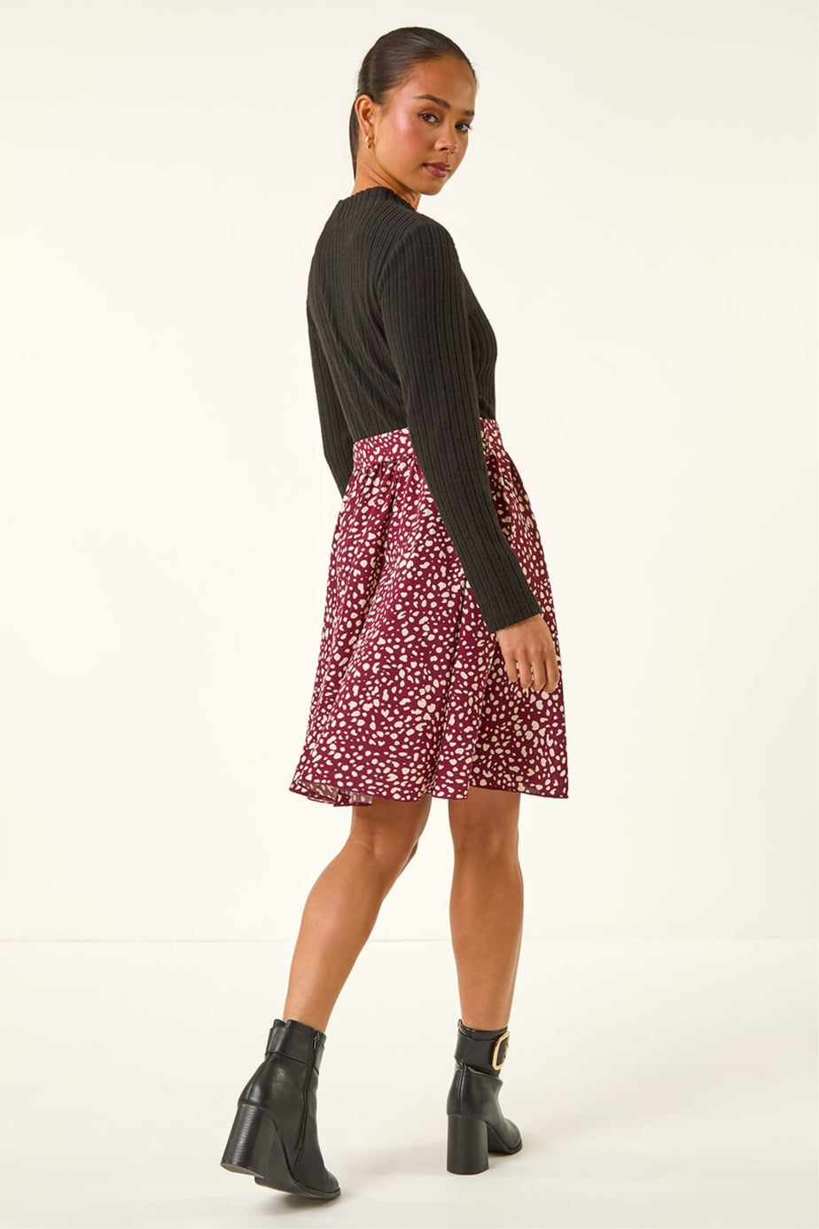 Roman Burgundy Petite Spot Print Tie Front Dress