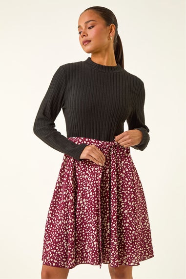 Roman Burgundy Petite Spot Print Tie Front Dress