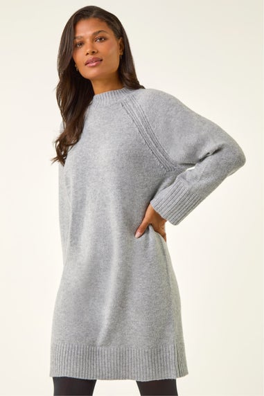 Roman Light Grey High Neck Ribbed Knit Dress