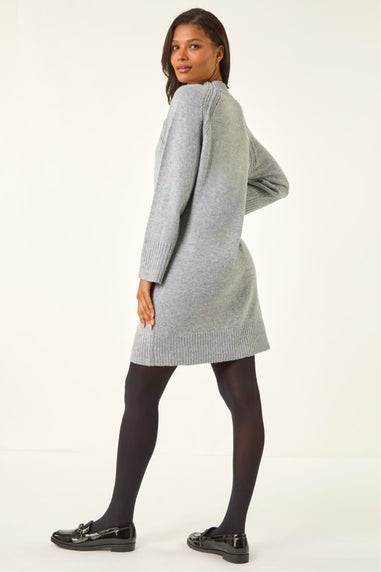 Roman Light Grey High Neck Ribbed Knit Dress