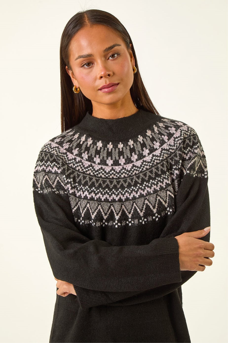 Roman Black Petite Fairisle Knit Dress