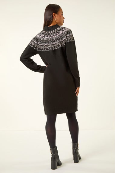 Roman Black Petite Fairisle Knit Dress
