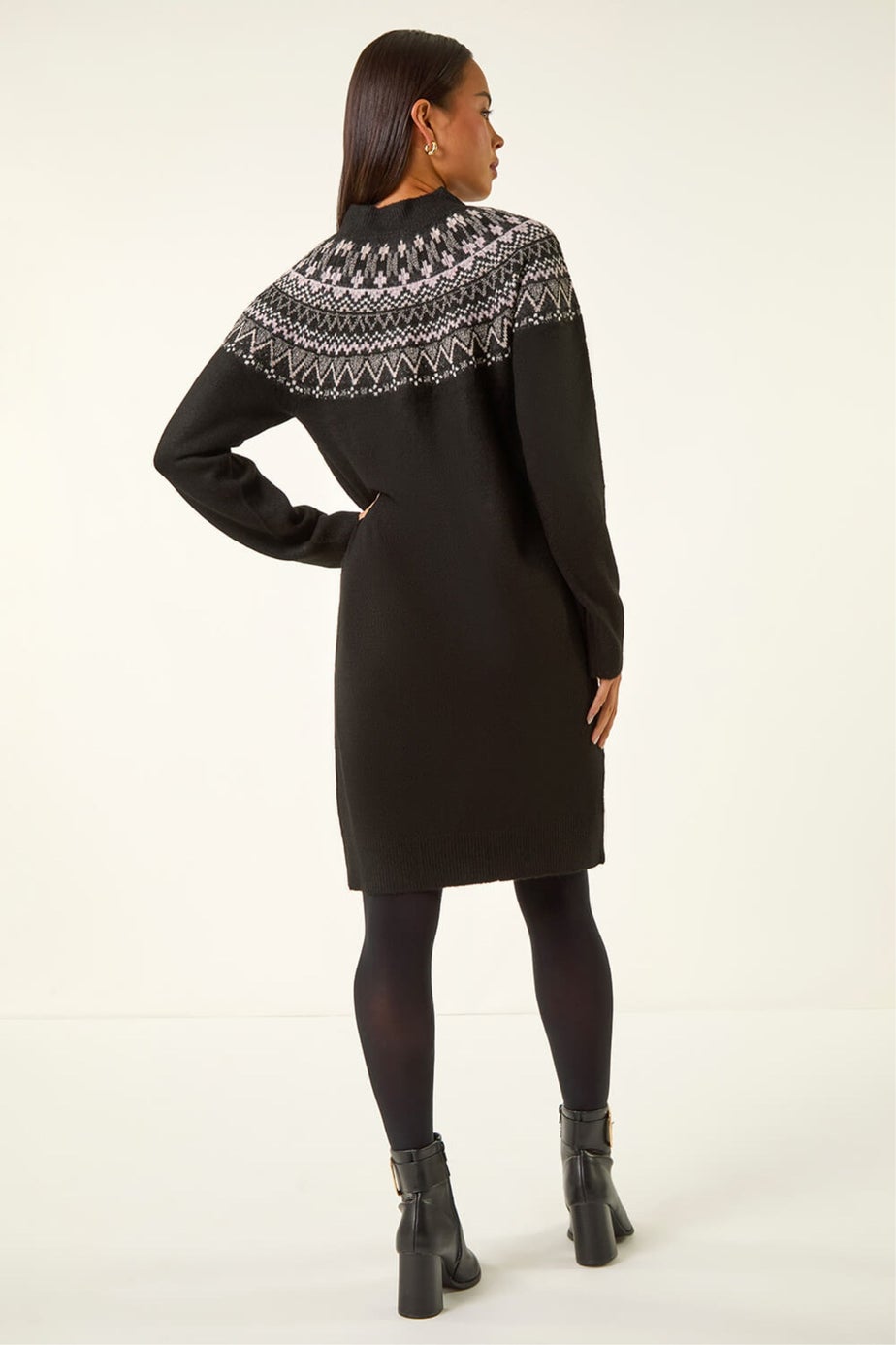 Roman Black Petite Fairisle Knit Dress