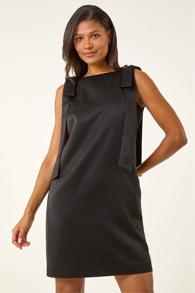 Roman Black Satin Bow Detail Shift Dress