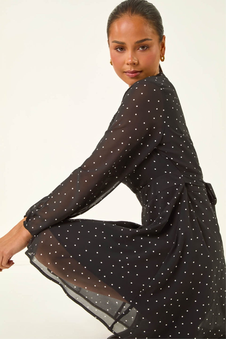 Roman Black Petite Spot Print Dress