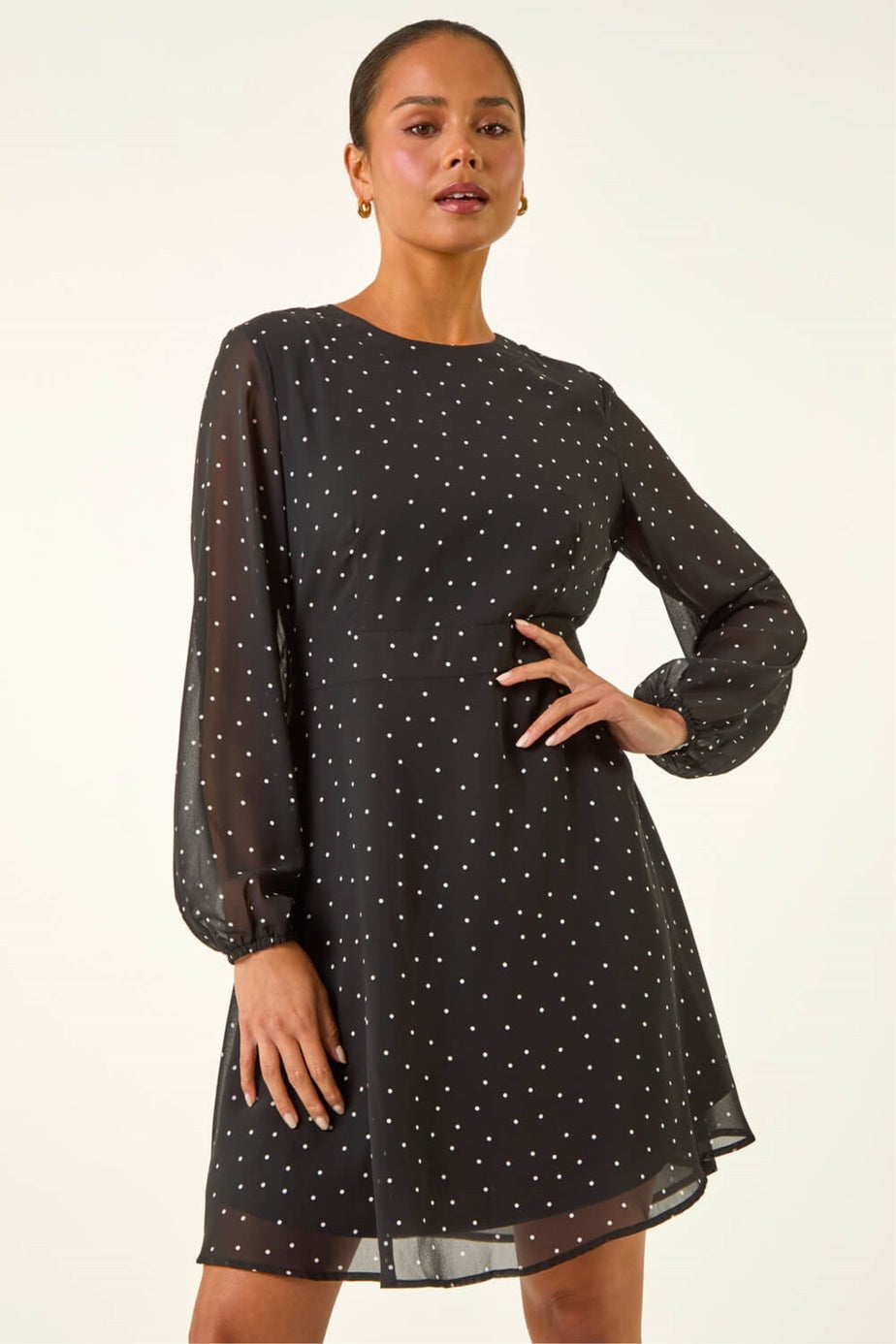 Roman Black Petite Spot Print Dress