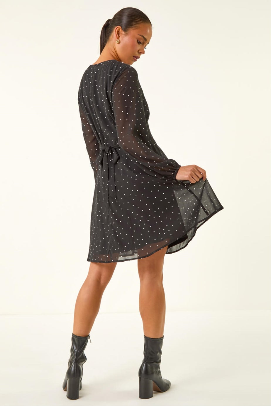 Roman Black Petite Spot Print Dress