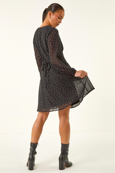 Roman Black Petite Spot Print Dress