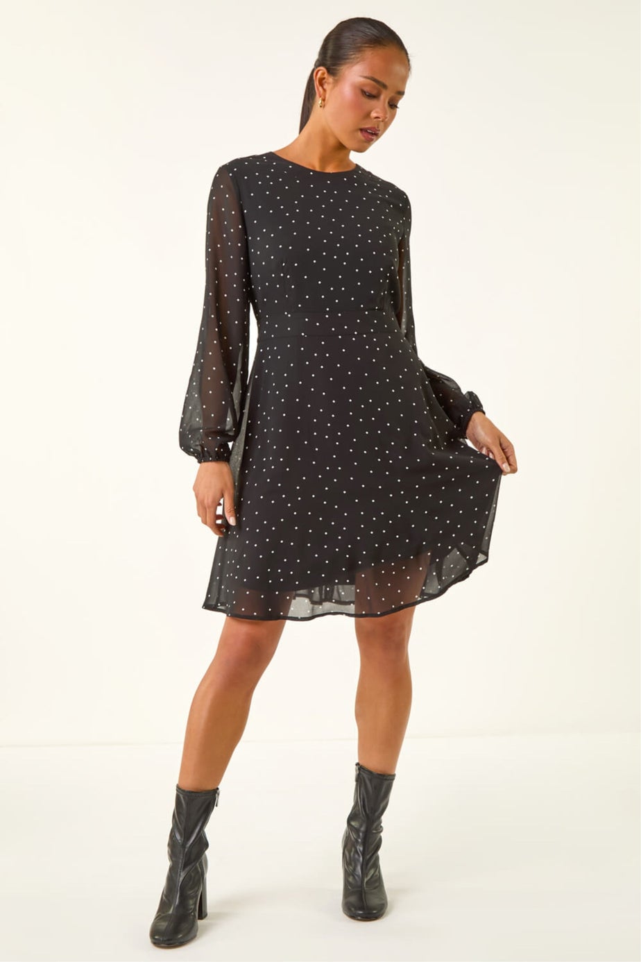 Roman Black Petite Spot Print Dress