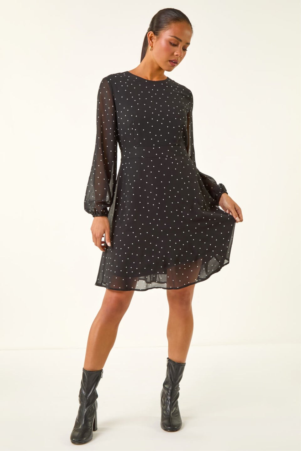 Roman Black Petite Spot Print Dress