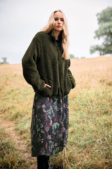 Long Tall Sally Khaki Green Half Zip Fleece Jacket