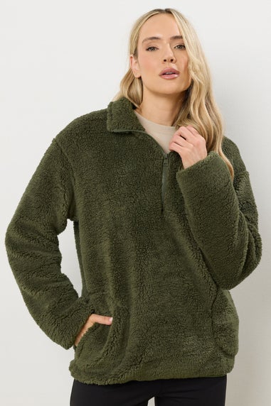 Long Tall Sally Khaki Green Half Zip Fleece Jacket
