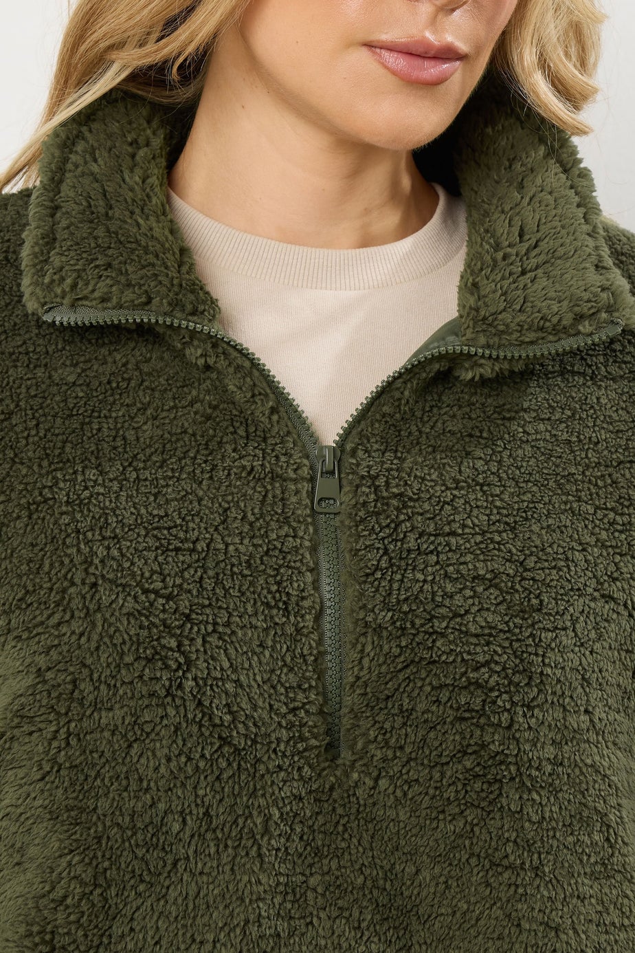 Long Tall Sally Khaki Green Half Zip Fleece Jacket