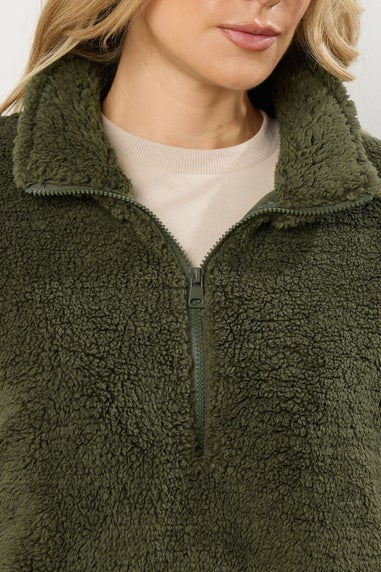 Long Tall Sally Khaki Green Half Zip Fleece Jacket
