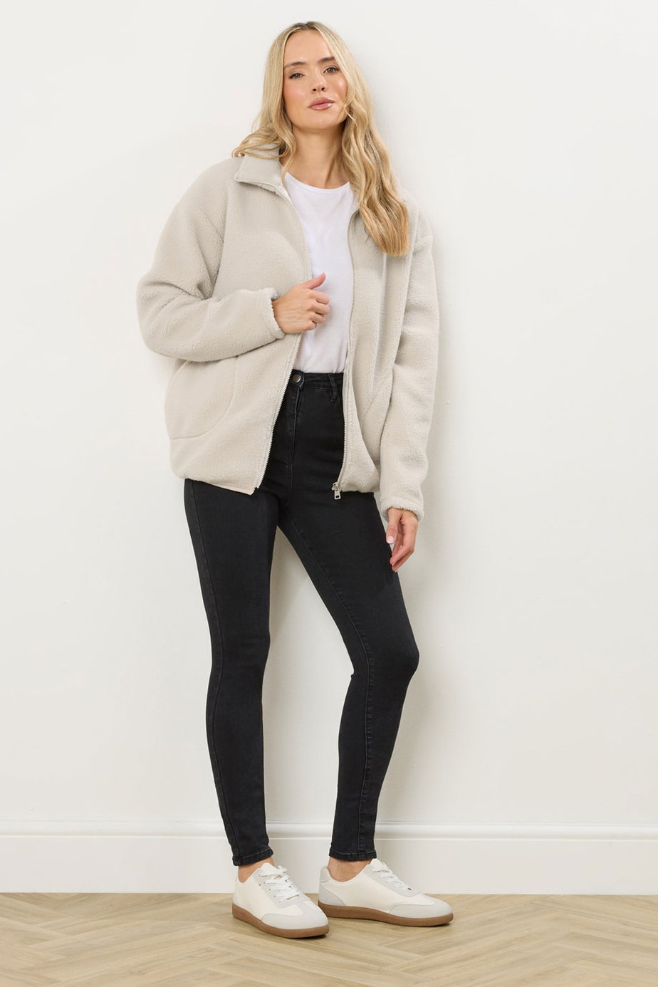 Long Tall Sally Ivory White Zip Fleece Jacket