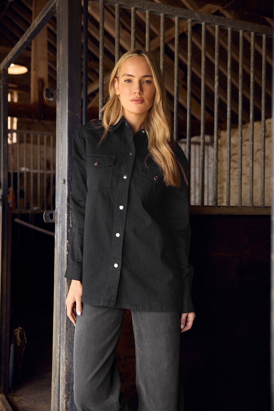 Long Tall Sally Black Denim Mid Wash Shirt