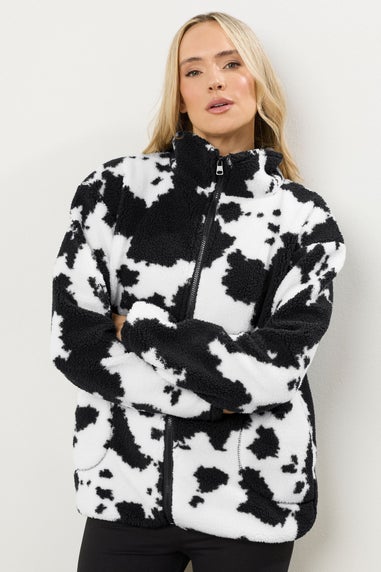 Long Tall Sally Black Cow Print Zip Fleece Jacket