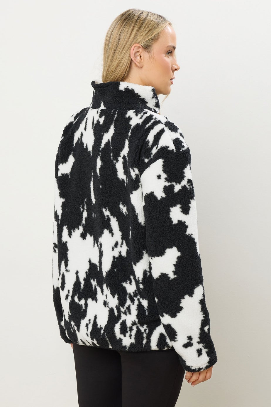 Long Tall Sally Black Cow Print Zip Fleece Jacket
