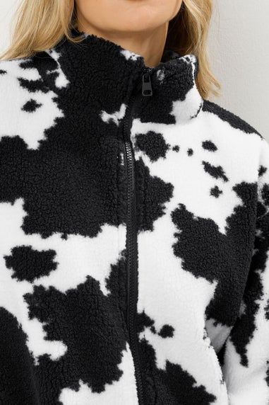 Long Tall Sally Black Cow Print Zip Fleece Jacket
