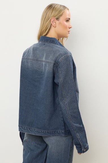 Long Tall Sally Blue Diamante Embellished Denim Jacket
