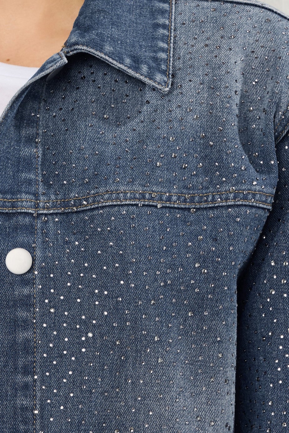 Long Tall Sally Blue Diamante Embellished Denim Jacket