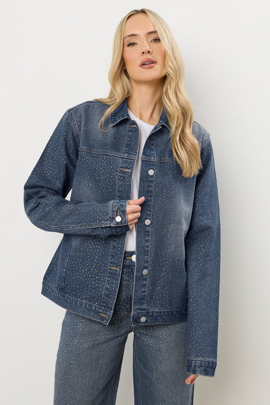 Long Tall Sally Blue Diamante Embellished Denim Jacket