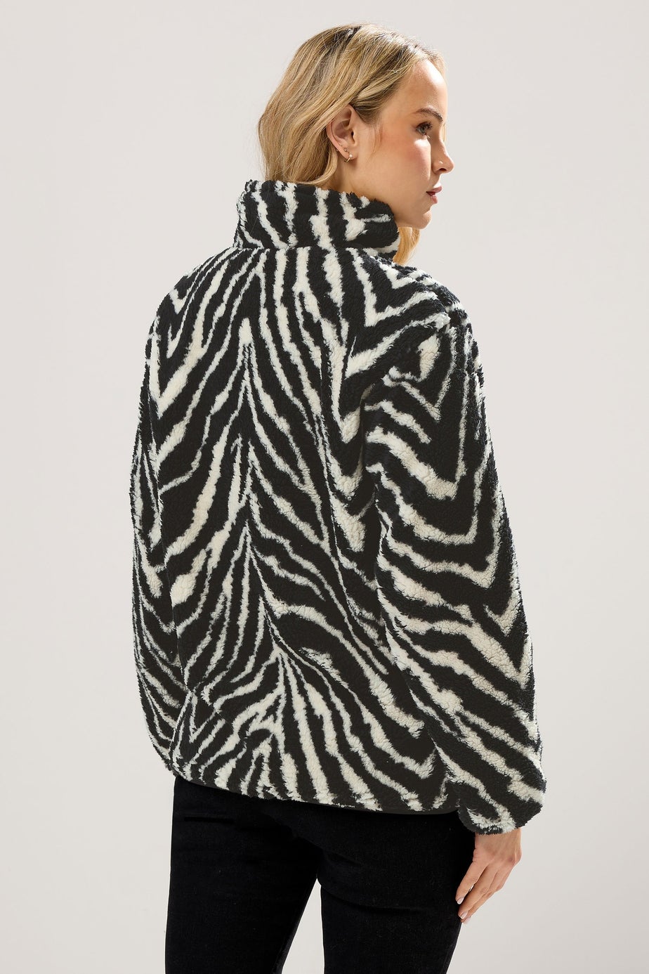 Long Tall Sally Black Zebra Half Zip Fleece Jacket