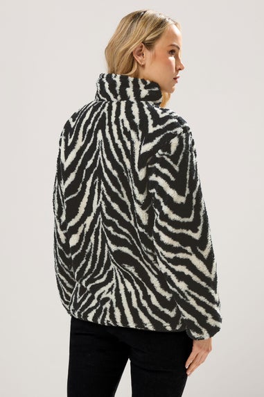 Long Tall Sally Black Zebra Half Zip Fleece Jacket