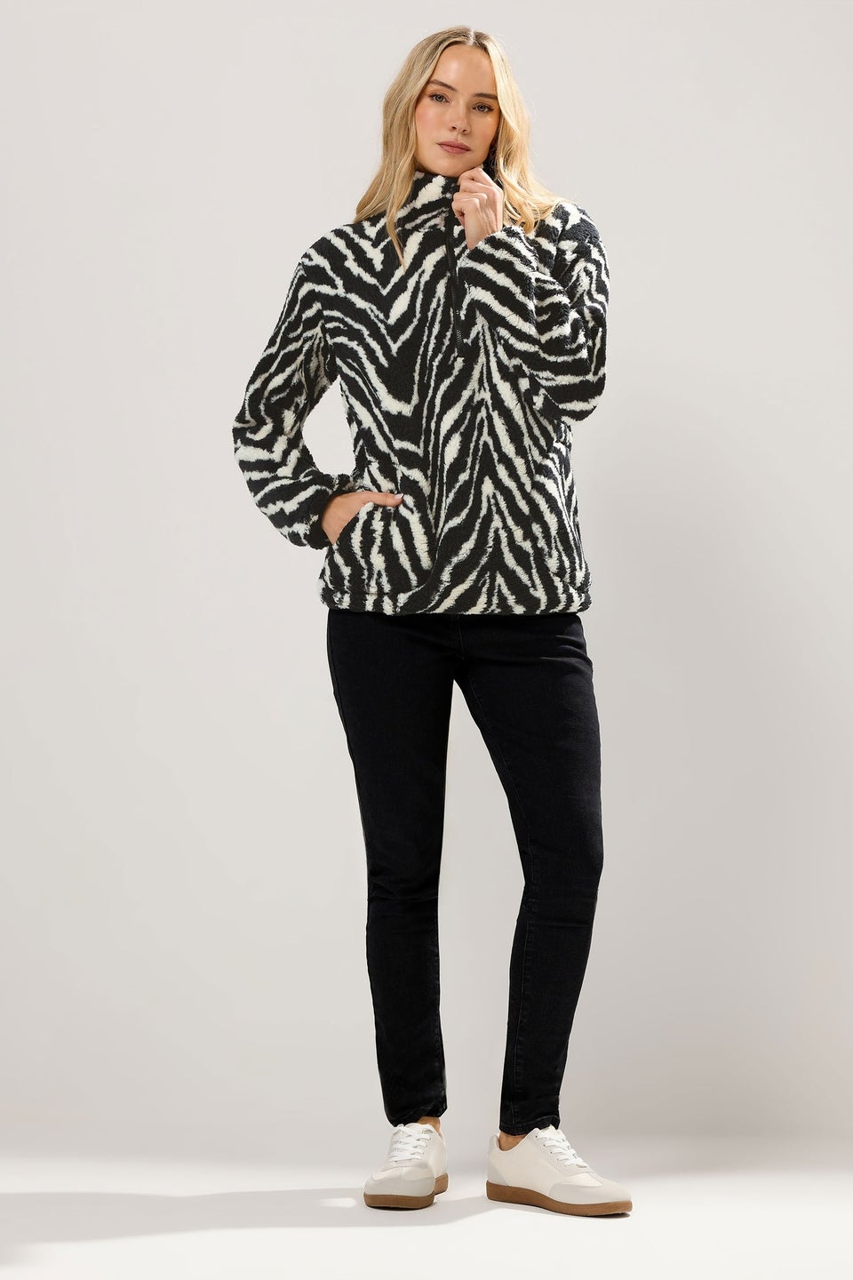 Long Tall Sally Black Zebra Half Zip Fleece Jacket