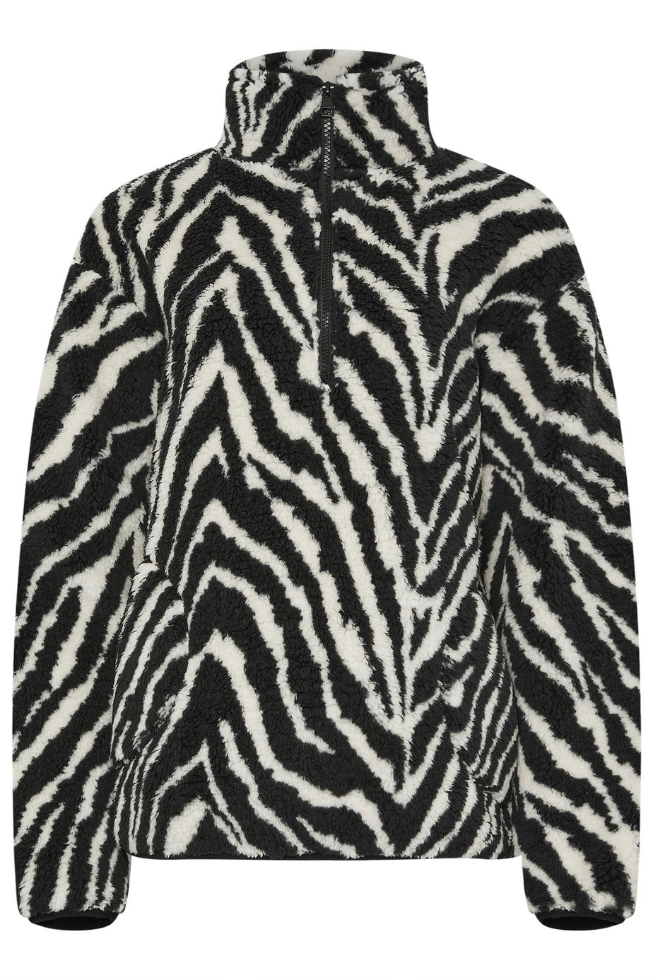 Long Tall Sally Black Zebra Half Zip Fleece Jacket