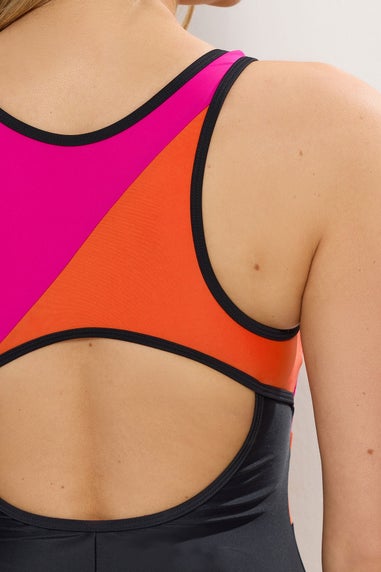 Long Tall Sally Black & Pink Contrast Swimsuit