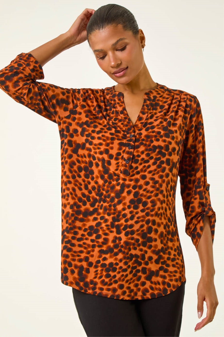Roman Copper Spot Print Stretch Top