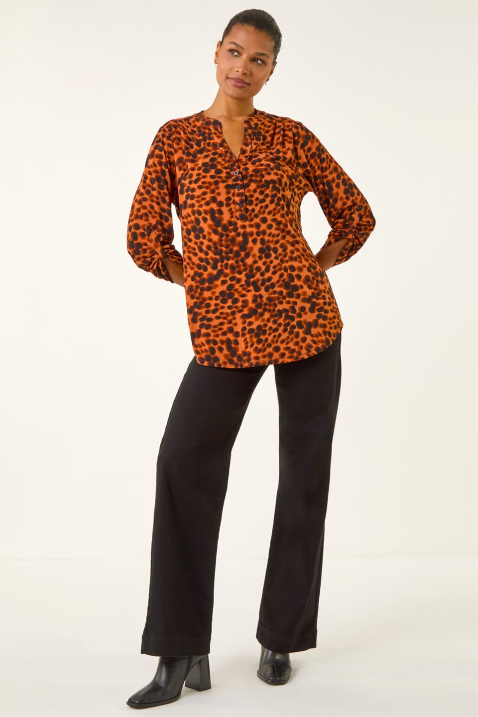 Roman Copper Spot Print Stretch Top