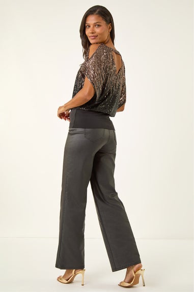 Roman Bronze Ombre Mesh Sequin Bow Back Top