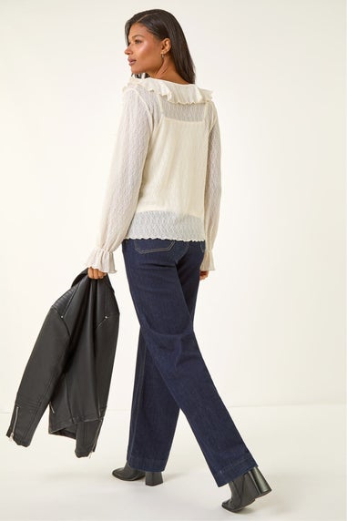 Roman Ivory Lace Ruffle Front Top