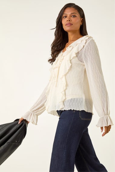 Roman Ivory Lace Ruffle Front Top