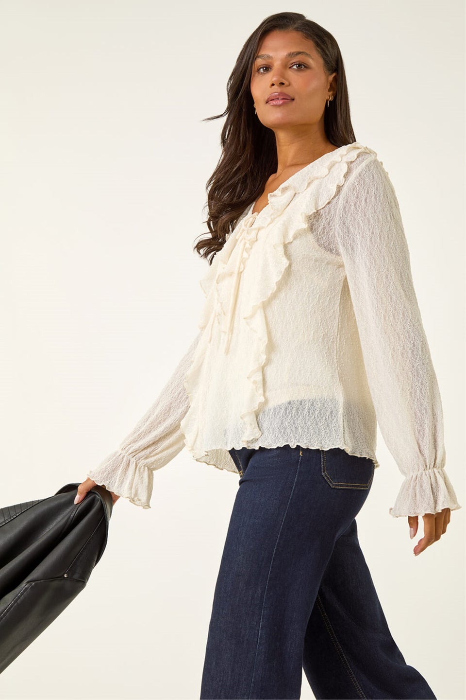 Roman Ivory Lace Ruffle Front Top