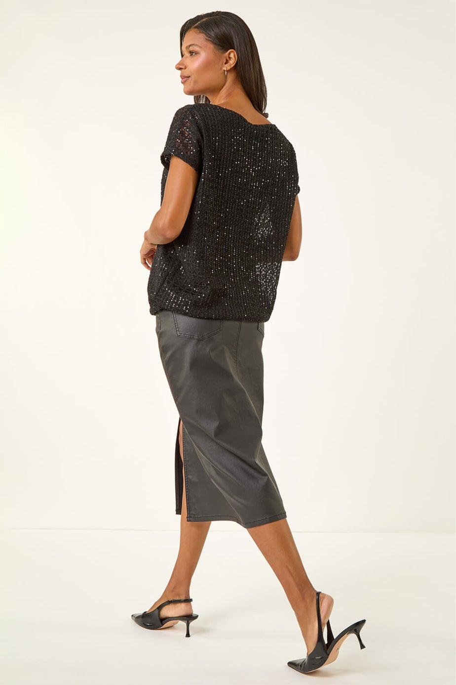 Roman Black Sequin Cut Out Top