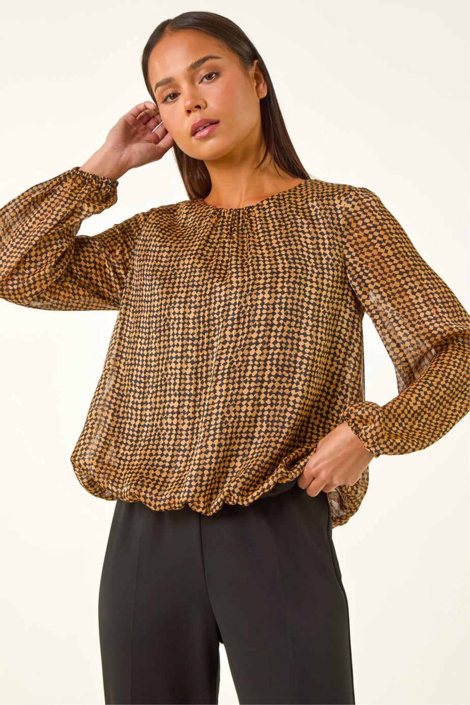 Roman Black Petite Spot Bubble Hem Top