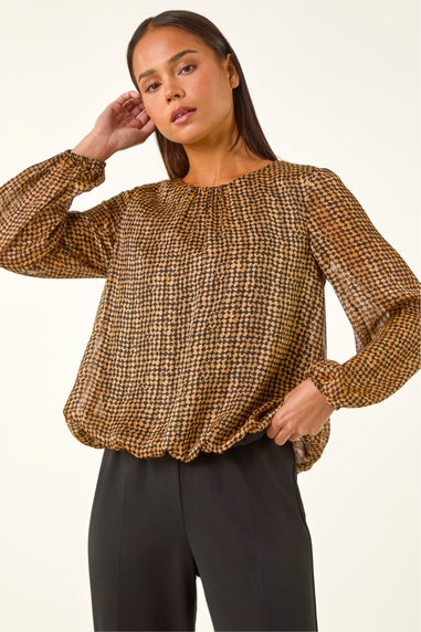 Roman Black Petite Spot Bubble Hem Top