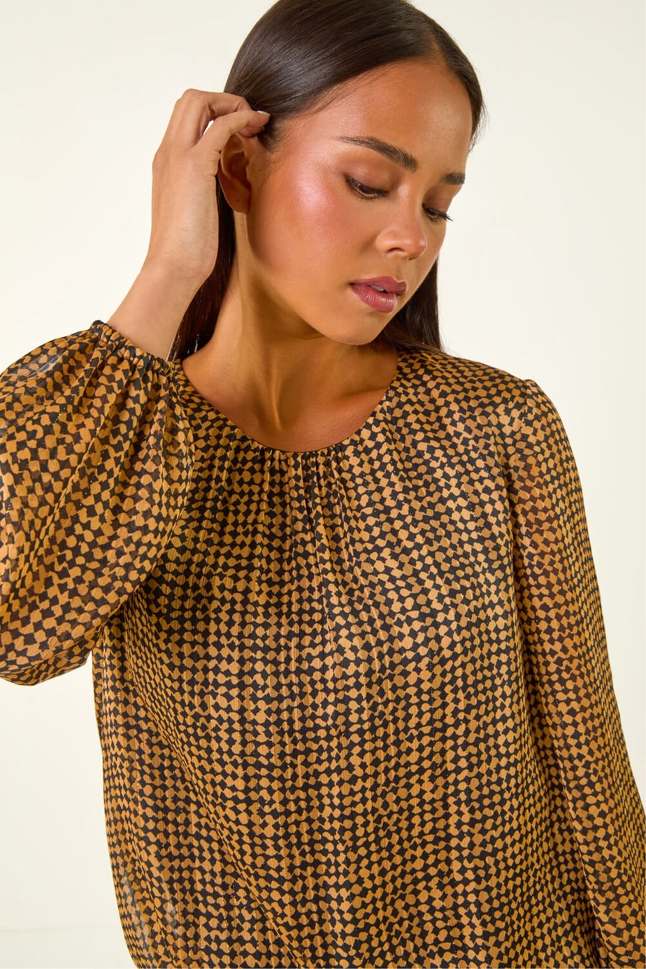 Roman Black Petite Spot Bubble Hem Top