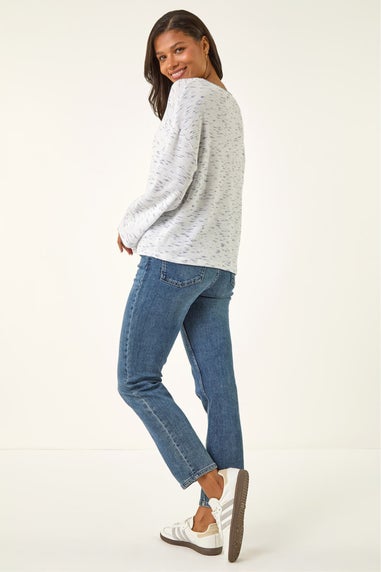 Roman Blue Contrast Stitch V-Neck Top