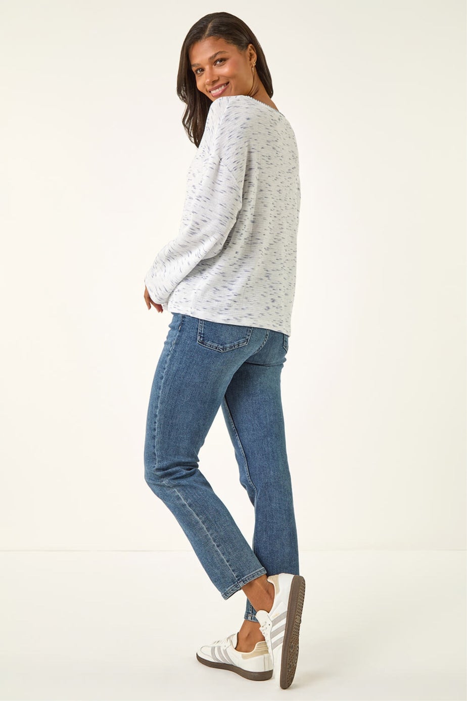 Roman Blue Contrast Stitch V-Neck Top