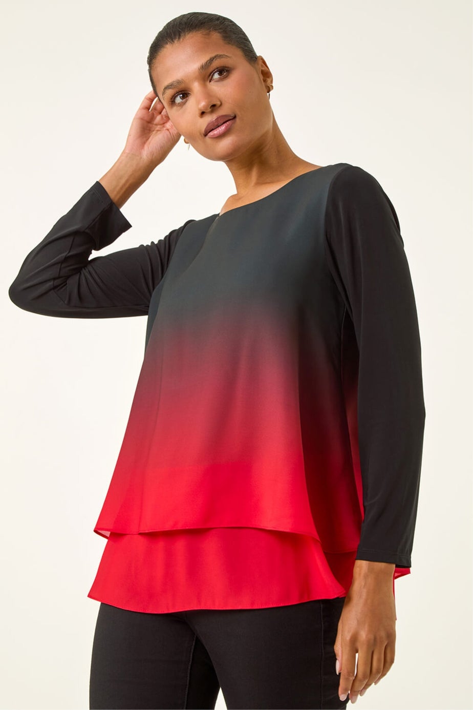 Roman Red Ombre Chiffon Overlay Top