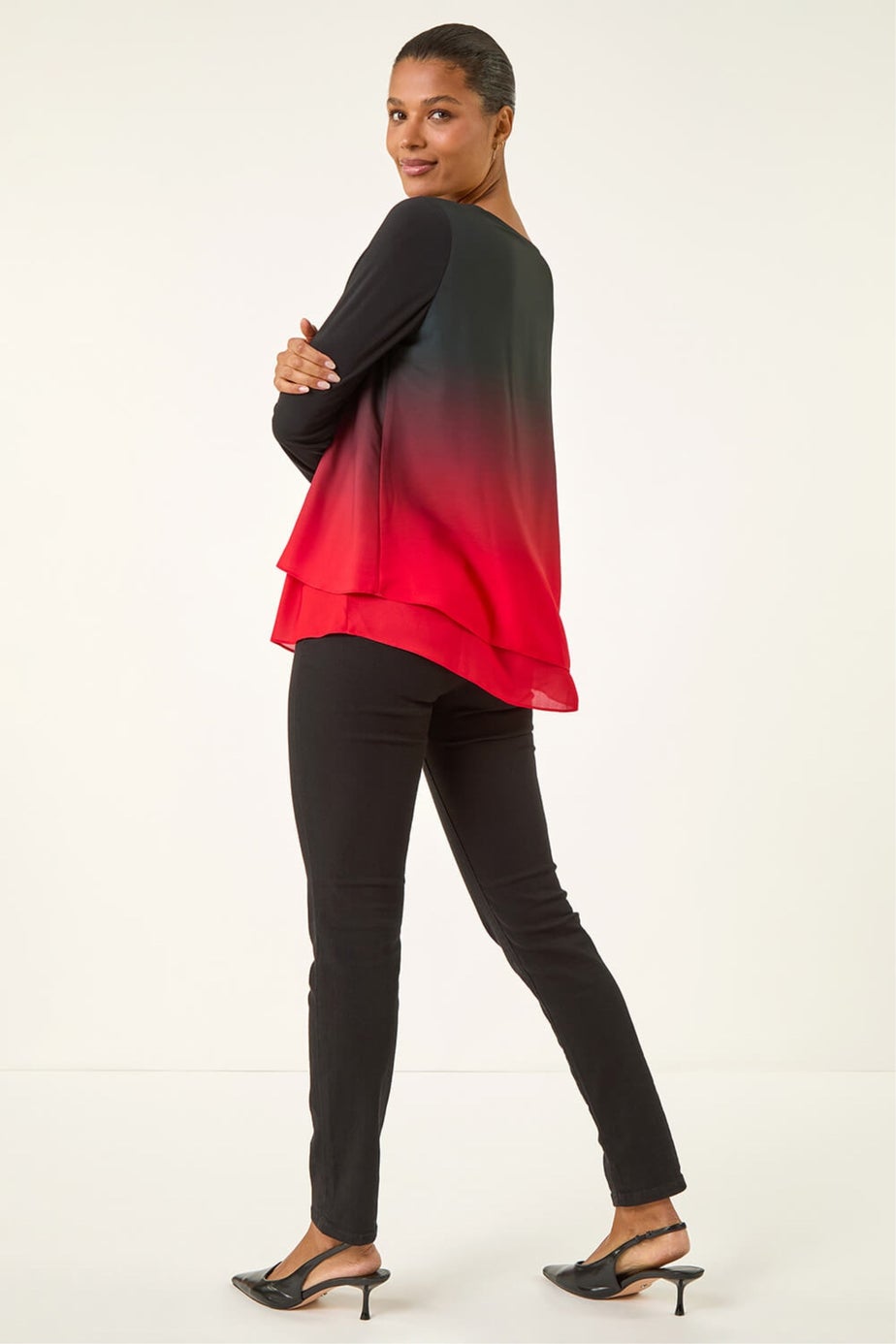 Roman Red Ombre Chiffon Overlay Top