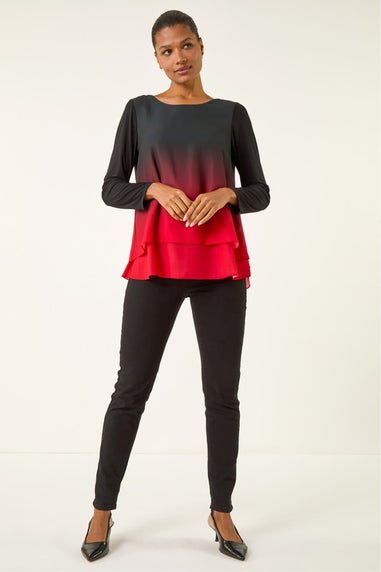 Roman Red Ombre Chiffon Overlay Top