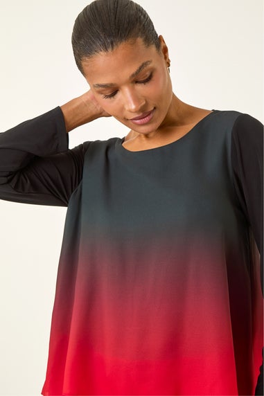Roman Red Ombre Chiffon Overlay Top