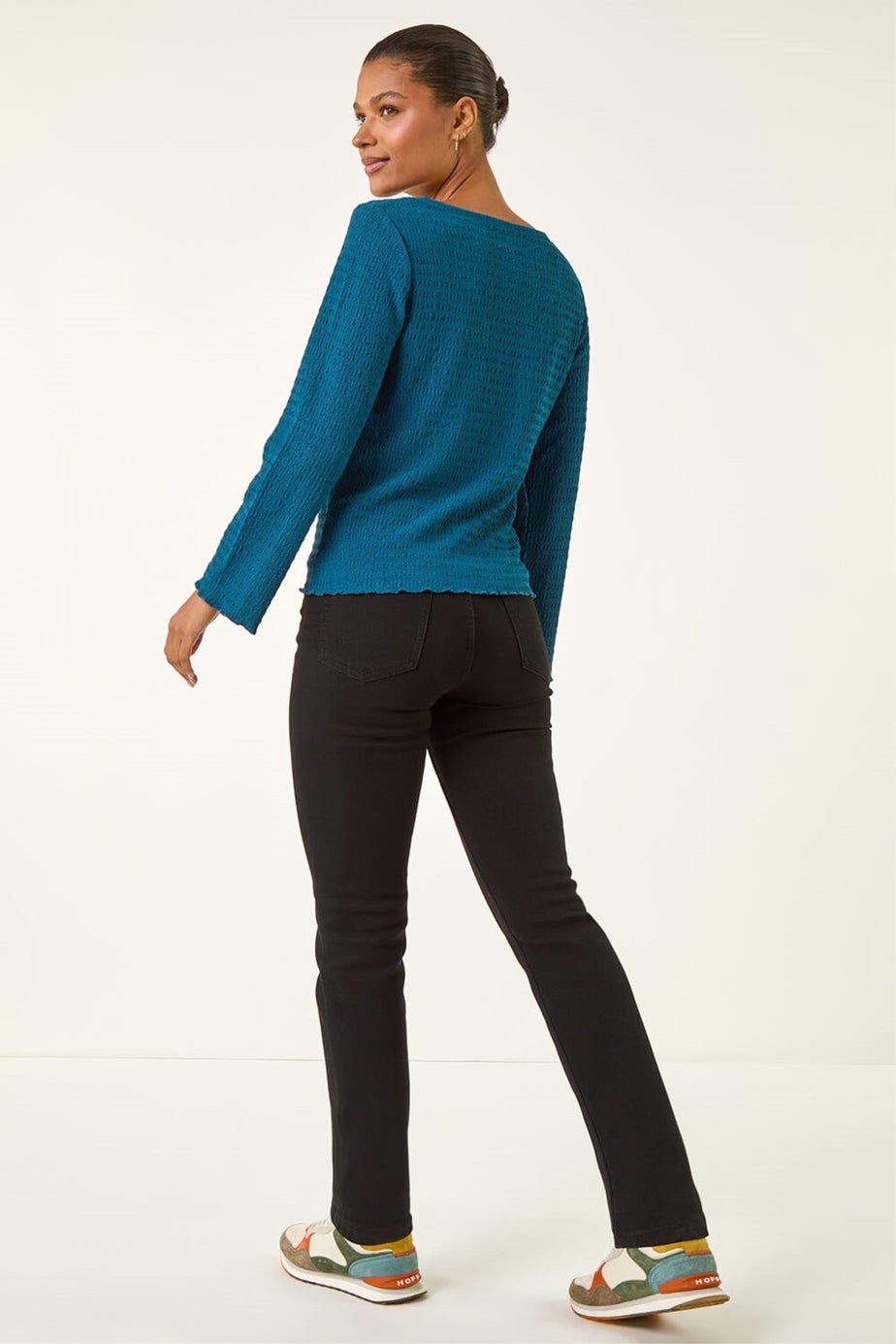 Roman Teal Textured V-Neck Blouse